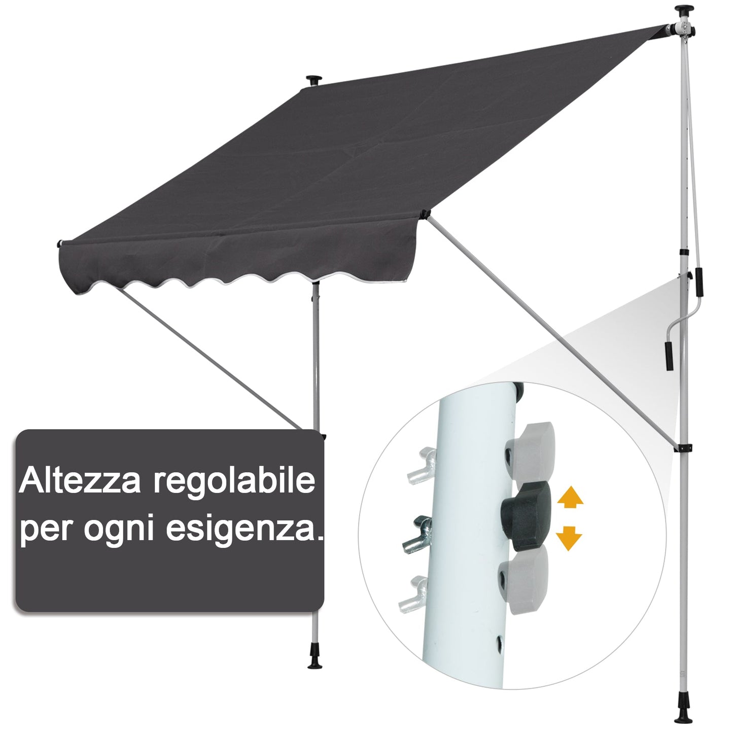 Outsunny sunglasses with crank, telescopic frame and Grey adjustable corner 200x150cm - Borgè