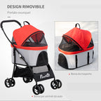 Foldable Dog Stroller with Removable Carrier and Canopy, 82x49. 5x98cm, Red - Borge' Group Limited