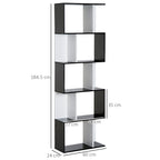 Homdom Modern Wall Library 5 Black and Black Wooden Woodlings, 60x24x184.5cm - Borgè