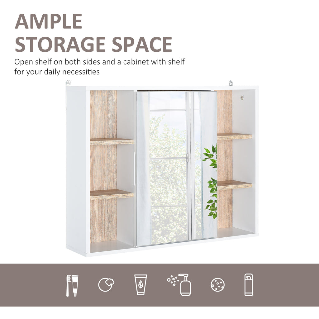 Homcom cabinet with mdf mirror and chipboard with 3 side shelves and internal adjustable shelf, 60x14.5x49.4 cm - Borgè