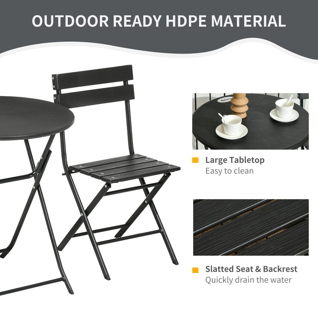 SMOKY GREY | 3 Piece Garden Set with 2 Folding Chairs and Table in Steel and HDPE, Dark Grey - Borge' Group Limited