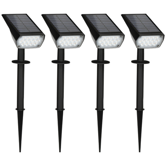 Outsunny set of 4 garden spotlights and wall with picket, sunlight 2 brightness, 17x10x48.3cm black - Borgè