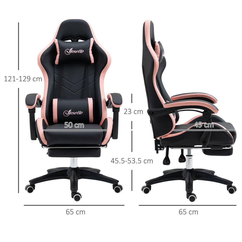 Pink and black gaming chair with adjustable height and reclining height, 65x65x121-129 cm - Borgè