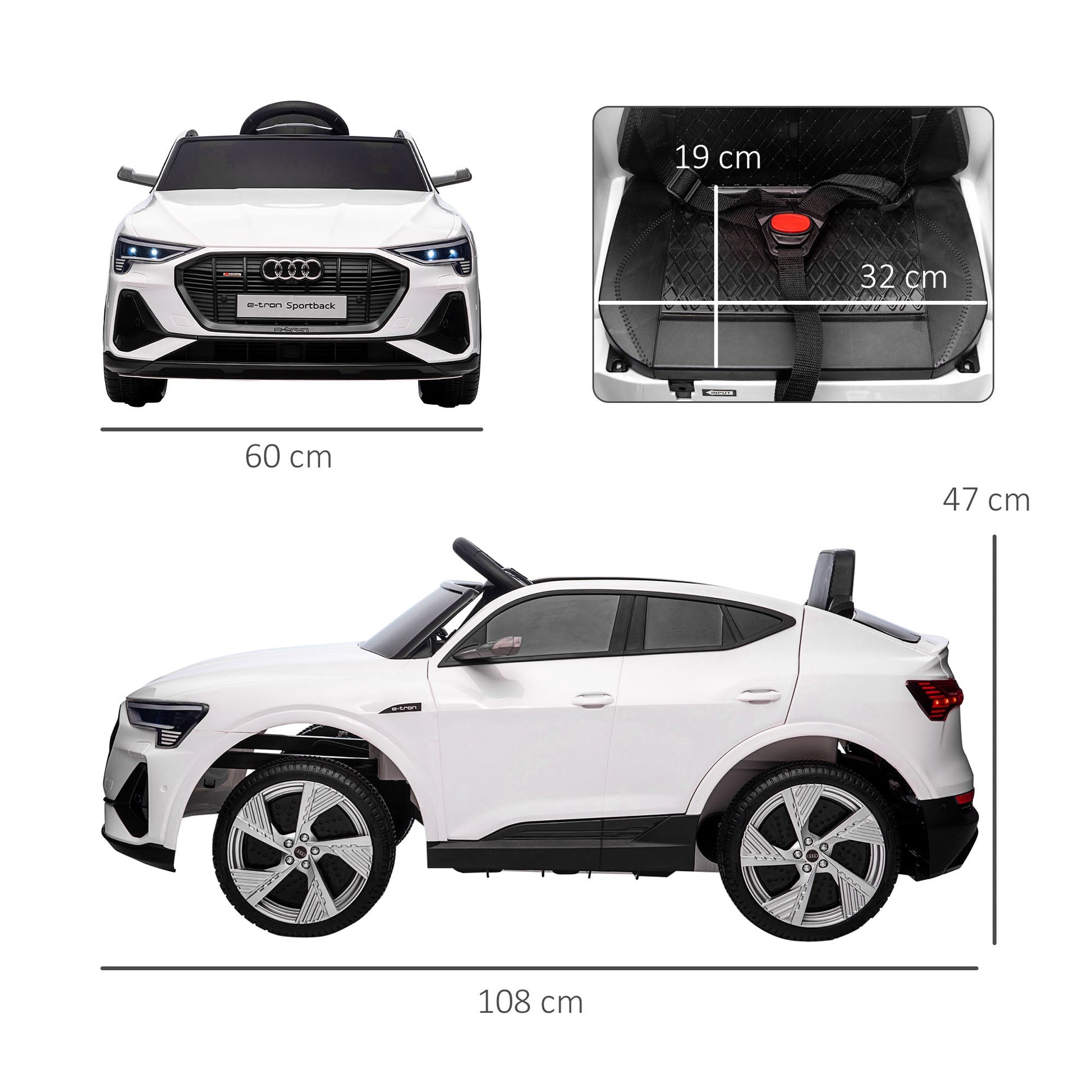 AUDI - Electric Car for Children 12V with Remote Control, Speed 3-8km/h, Lights and Music, Age 3-5 Years, White - Borgè