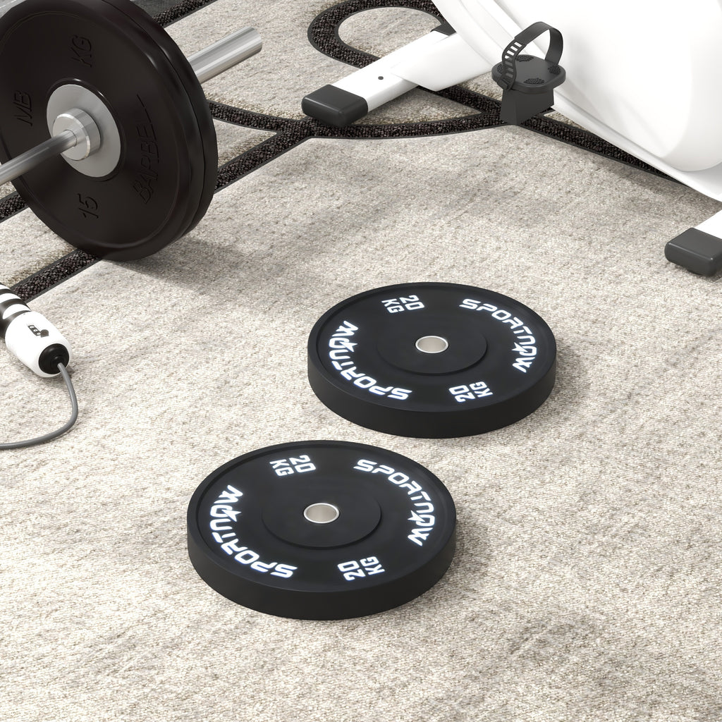 SportNow set of 2 20kg gym discs for barbell and dumbbells with Ã˜5cm, black attack - Borgè