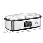 Electric Yogurt Maker with 8 Jars Included, Timer 1-48 Hours and Adjustable Temperature 20-50°C, 36x18.8x14cm, Silver - Borgè