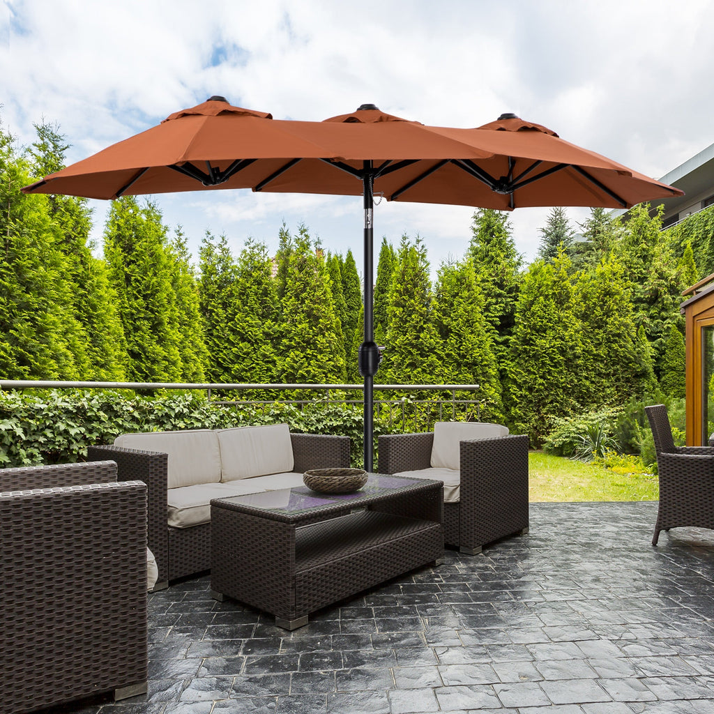 Double Tilting Garden Umbrella with Crank Opening, 295x152x222cm, Red - Borge' Group Limited