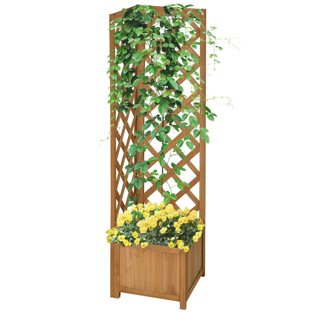 Brown Fir Wood Garden Planter with Trellis for Climbing Plants and Decorations, 40x40x145 cm - Borge' Group Limited