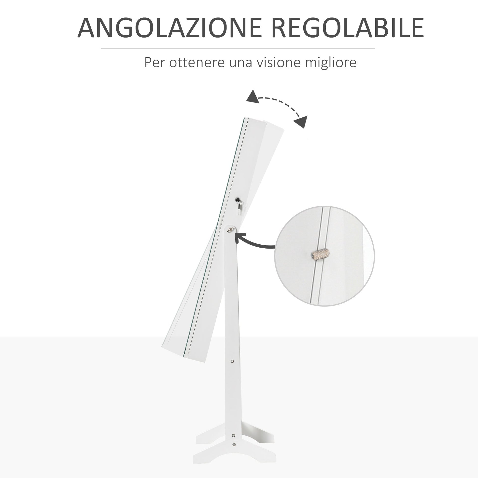 self -supporting marker mirror with LED light, adjustable inclination and lock, 46x36.5x151.5cm - Borgè