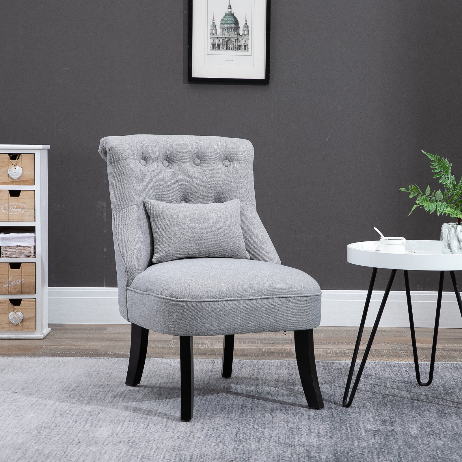 Padded wooden and linen armchair with Grey removable cushion - Borgè