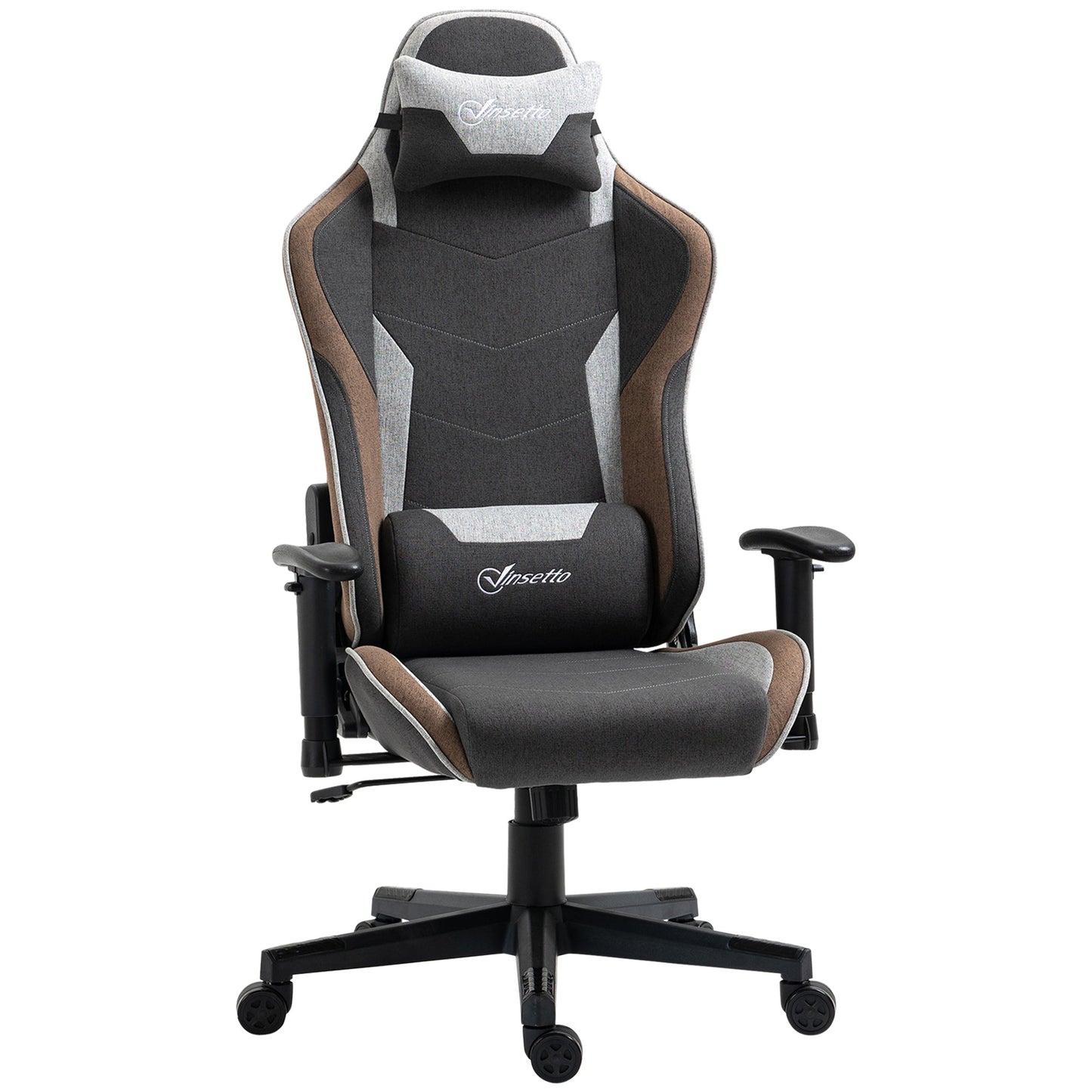 Retlinable gaming chair in 150 ° with rocking function, headrest and lumbar pillow, Grey, Grey - Borgè