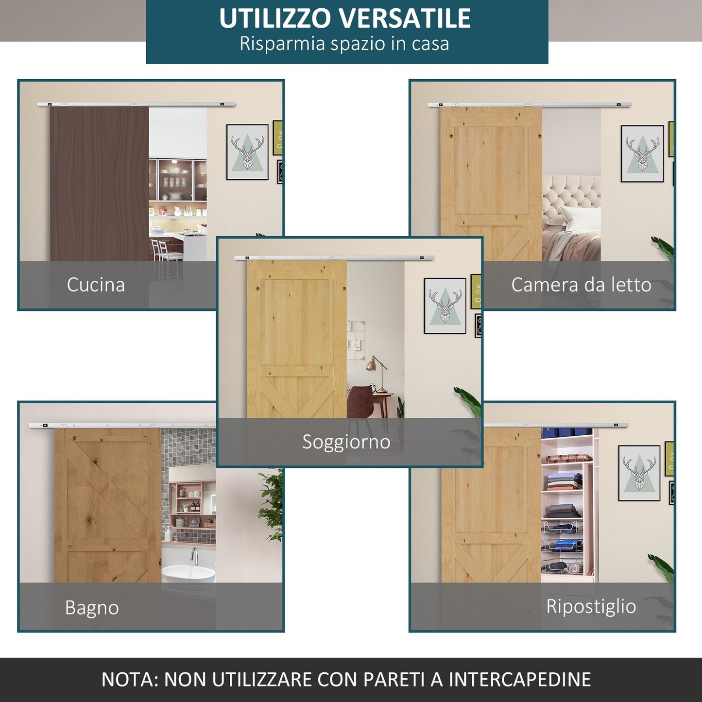 Sliding Door Kit with tools, rollers, guide, blocks and hexagonal key, 186x2.5x3.77 cm - Borgè