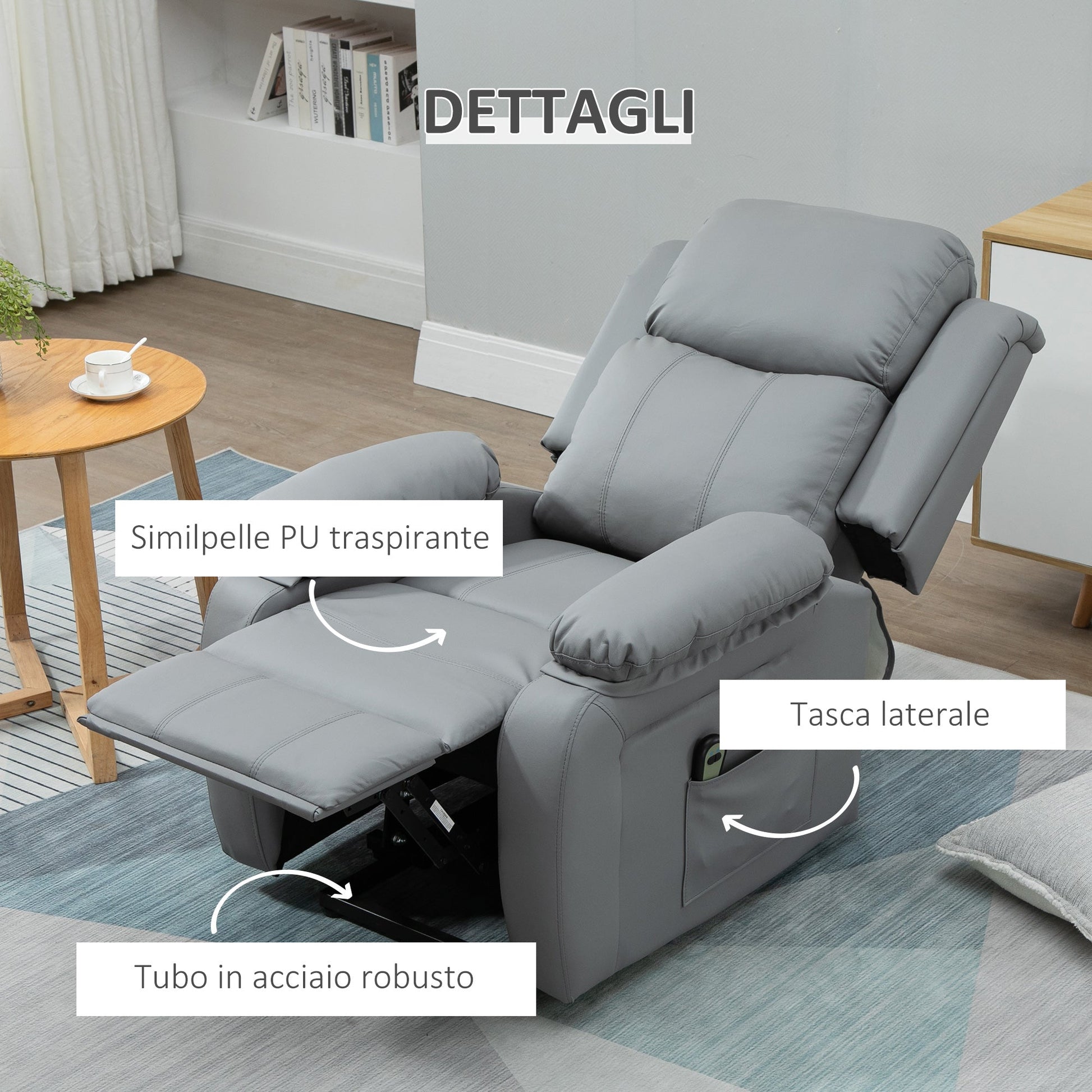 Reclinable Grey Armchair with Lift Assist up to 160 Â° with remote control - Borgè