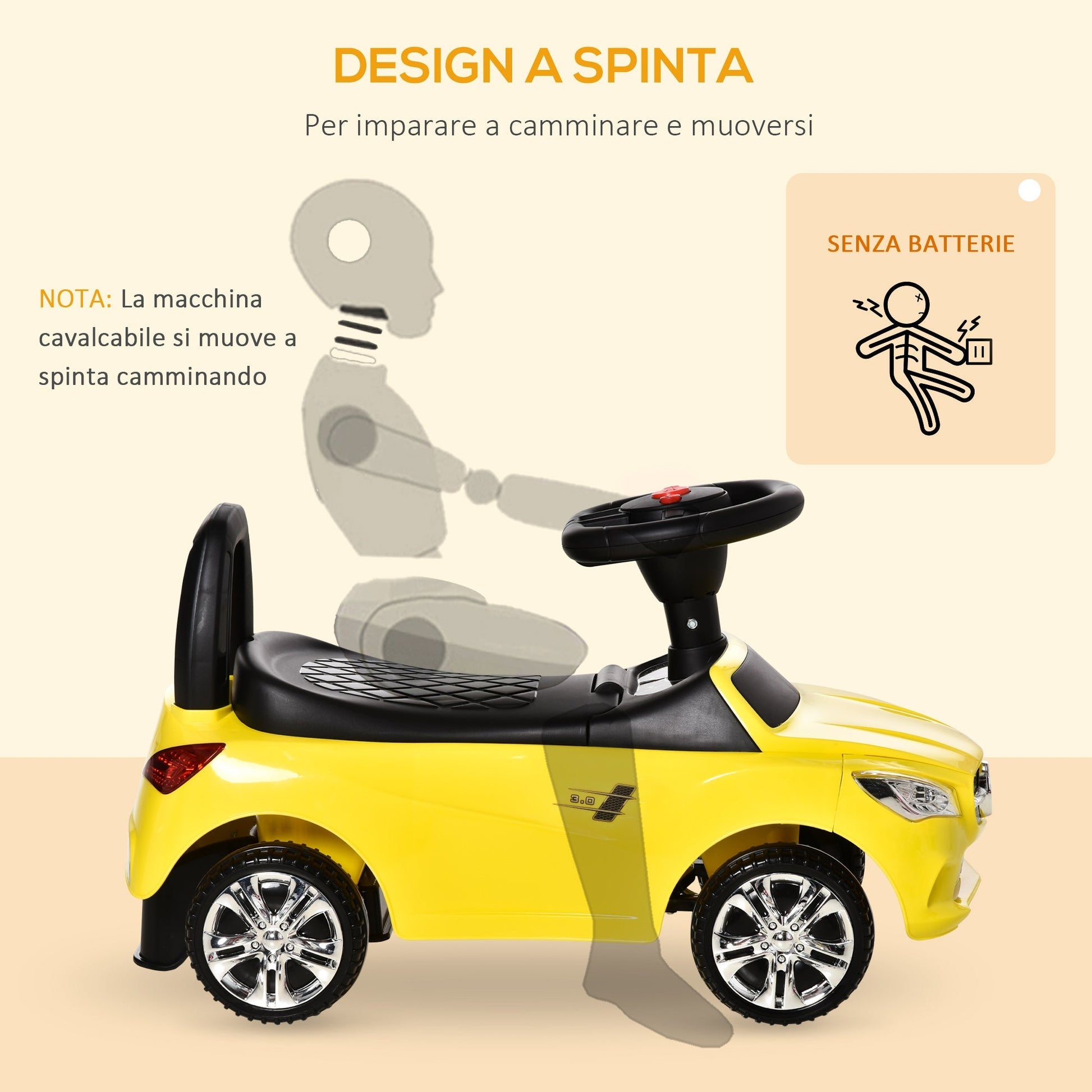 toy toy car for rideable children, music and headlights, age 18-36 months - yellow - Borgè