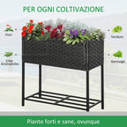Raised Garden Bed, Wicker-Effect Planter with Shelf, Raised Garden Bed for Indoor and Outdoor Use, Grey (70cm x 30cm x 72cm) - Borge' Group Limited