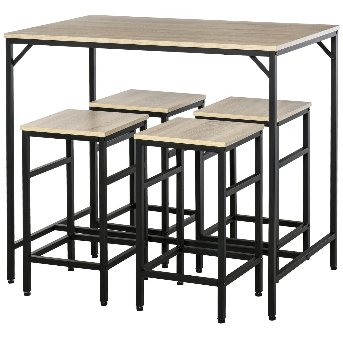 Set Hall Table With 4 Industrial Metal and Wood Industrial Styls, light oak - Borgè