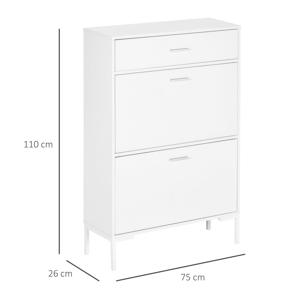 Modern Mobile Mobile for 12 pairs of shoes with 2 limelight and drawer doors, 76x26x110 cm, white - Borgè