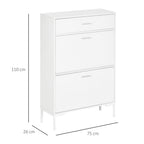 Modern Mobile Mobile for 12 pairs of shoes with 2 limelight and drawer doors, 76x26x110 cm, white - Borgè