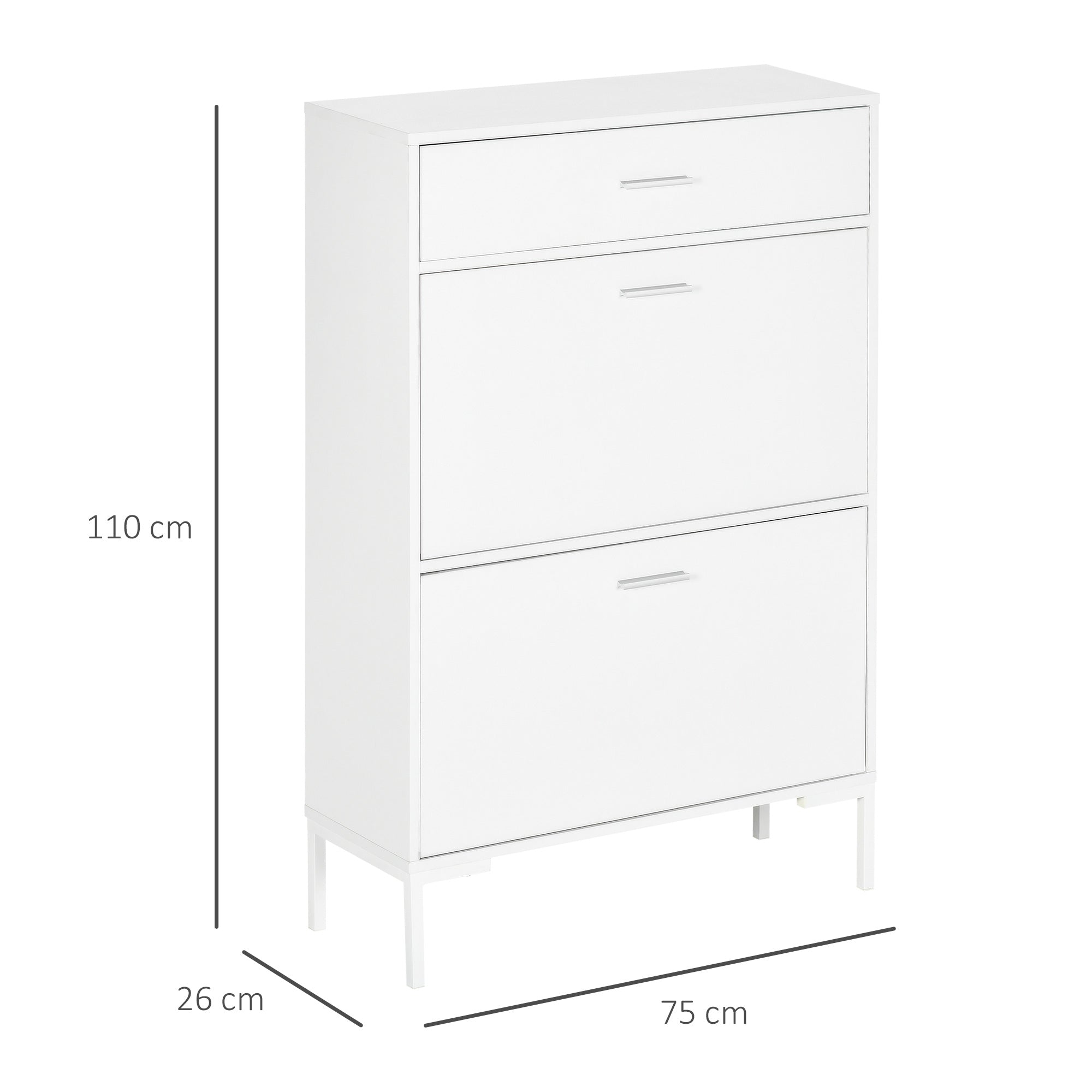 Modern Mobile Mobile for 12 pairs of shoes with 2 limelight and drawer doors, 76x26x110 cm, white - Borgè