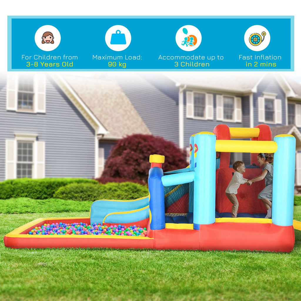 Inflatable Castle for Children 3-8 Years with Trampoline, Slide and Pool, 435x245x200cm - Borge' Group Limited