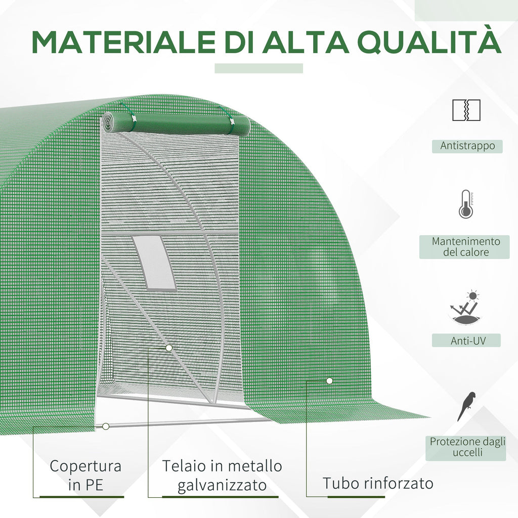 3x3x2m Outdoor Tunnel Greenhouse with PE Cover, Zippered Door and 4 Windows, Green - Borge' Group Limited