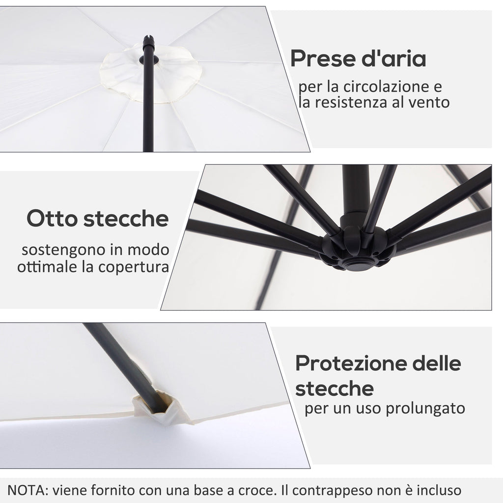 Outdoor Umbrella 3x2.5m with Crank, in Steel and Anti-UV Polyester, Cream - Borge' Group Limited