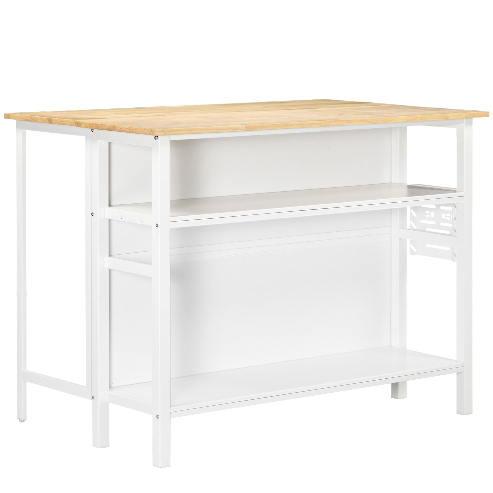 Homcom island kitchen with folding work surface and 2 wooden shelves and steel, 120x76x91.5cm, white - Borgè