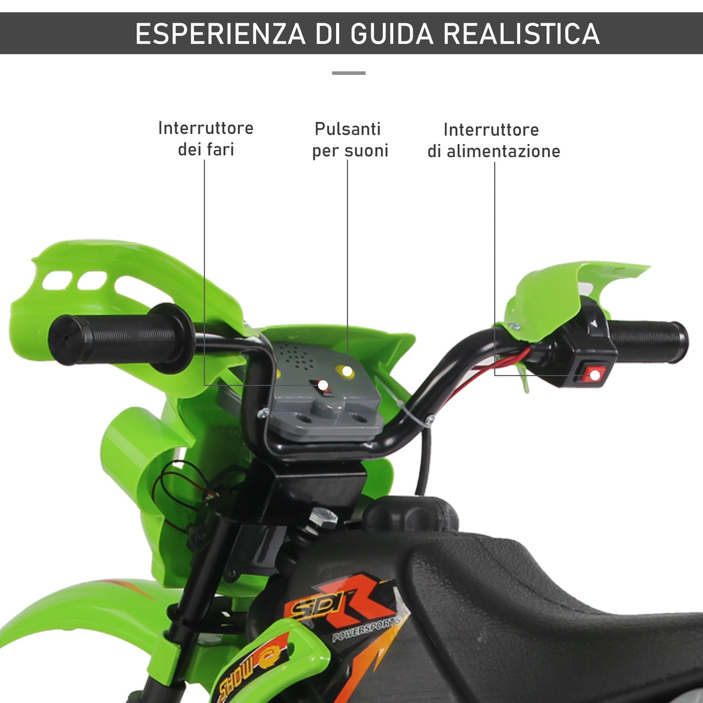 Moto Electric Cross with green wheels for children 3 years and more, 6v speed 6v 2.5km/h battery, 102 x 53 x 66cm - Borgè