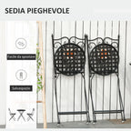 3-Piece Garden Furniture Set with 2 Folding Chairs and 1 Coffee Table, Metal and Ceramic - Borge' Group Limited