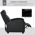 Padded Relax Armchair With Reclinable Back and Pullified Pypiece In Black Fabric - Borgè