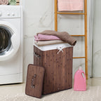 Elegant Bamboo Cane with Lid & Removable Fabric Bag, 40x30x60cm - Brown - Borgè