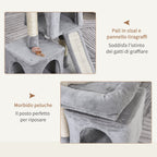 Cat Tree with Sisal Poles, Bed and 2 Houses, 59x39x83cm, Grey - Borge' Group Limited