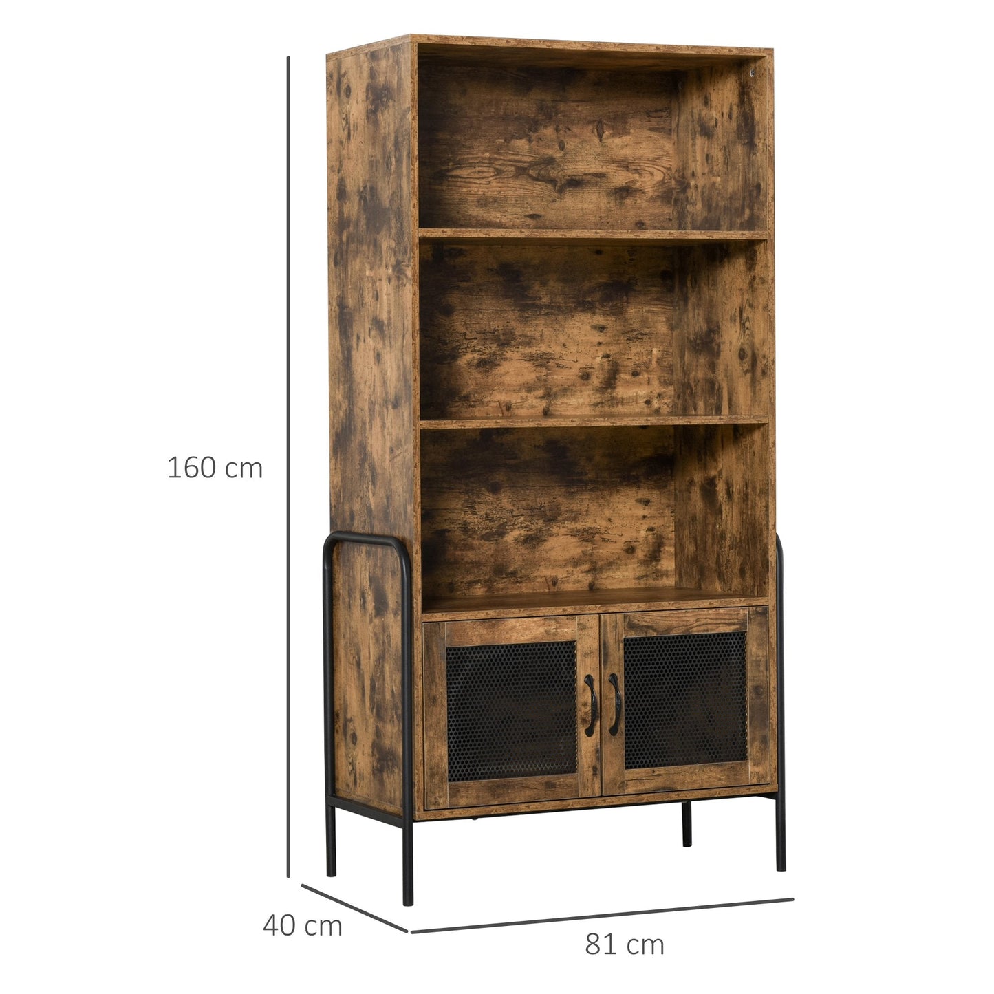 Mobile Library Industrial Design with shelves and cabinet in wood and metal, brown and black, 81x40x160cm - Borgè