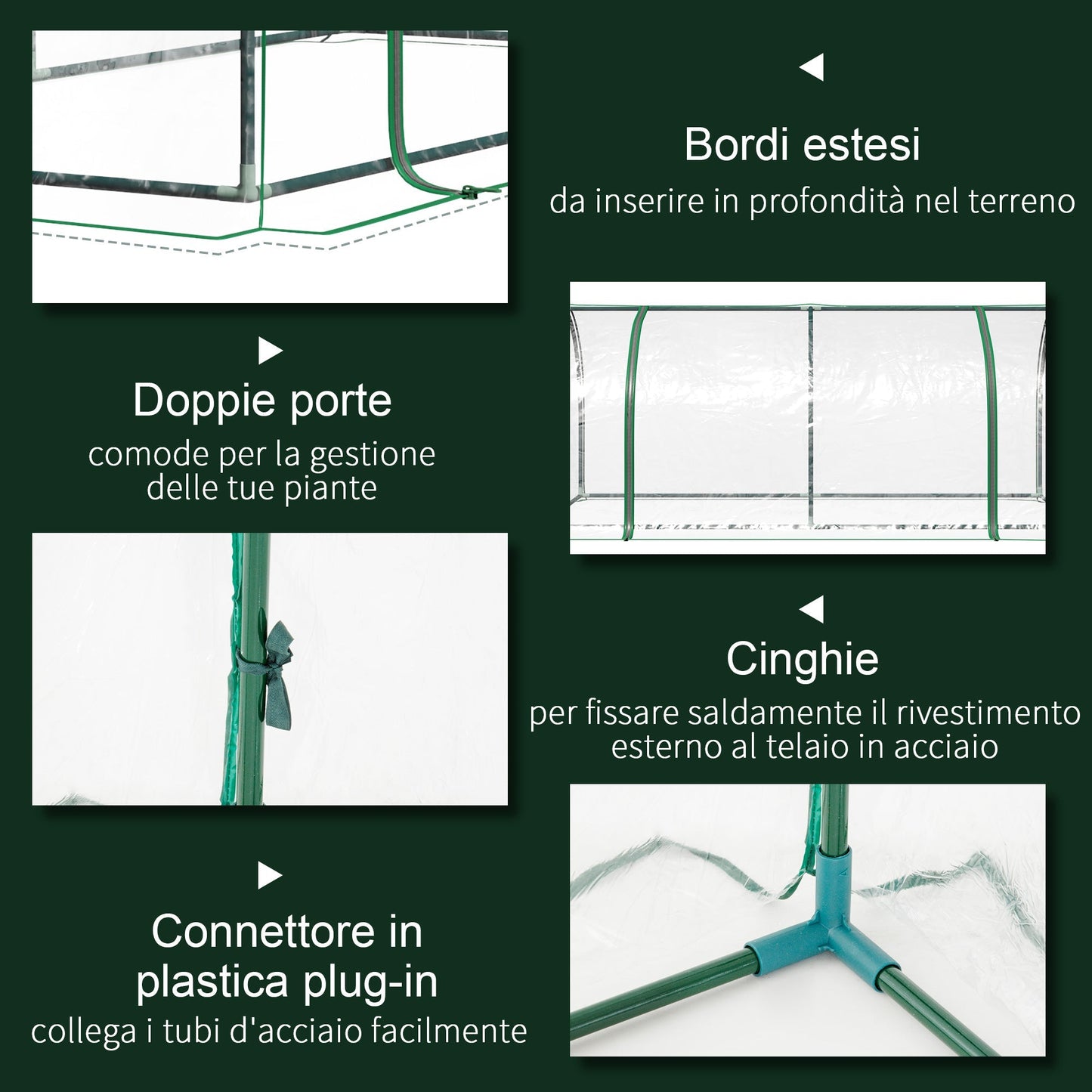 Outsunny Garden greenhouse tunnel in steel and with PVC cover, 200x100x80 cm, transparent and green - Borgè