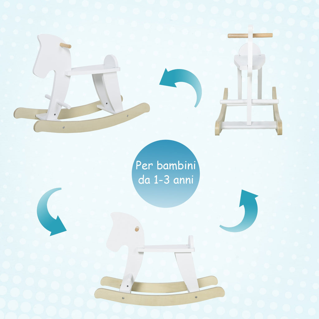 Children's Rocking Horse 1-3 Years Wooden with Handles and Footrest, 68x26. 5x48 cm, White - Borgè