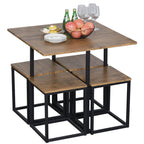 Set 5 pieces Table bar with industrial style stools for kitchen, house or restaurant, black and wooden color - Borgè