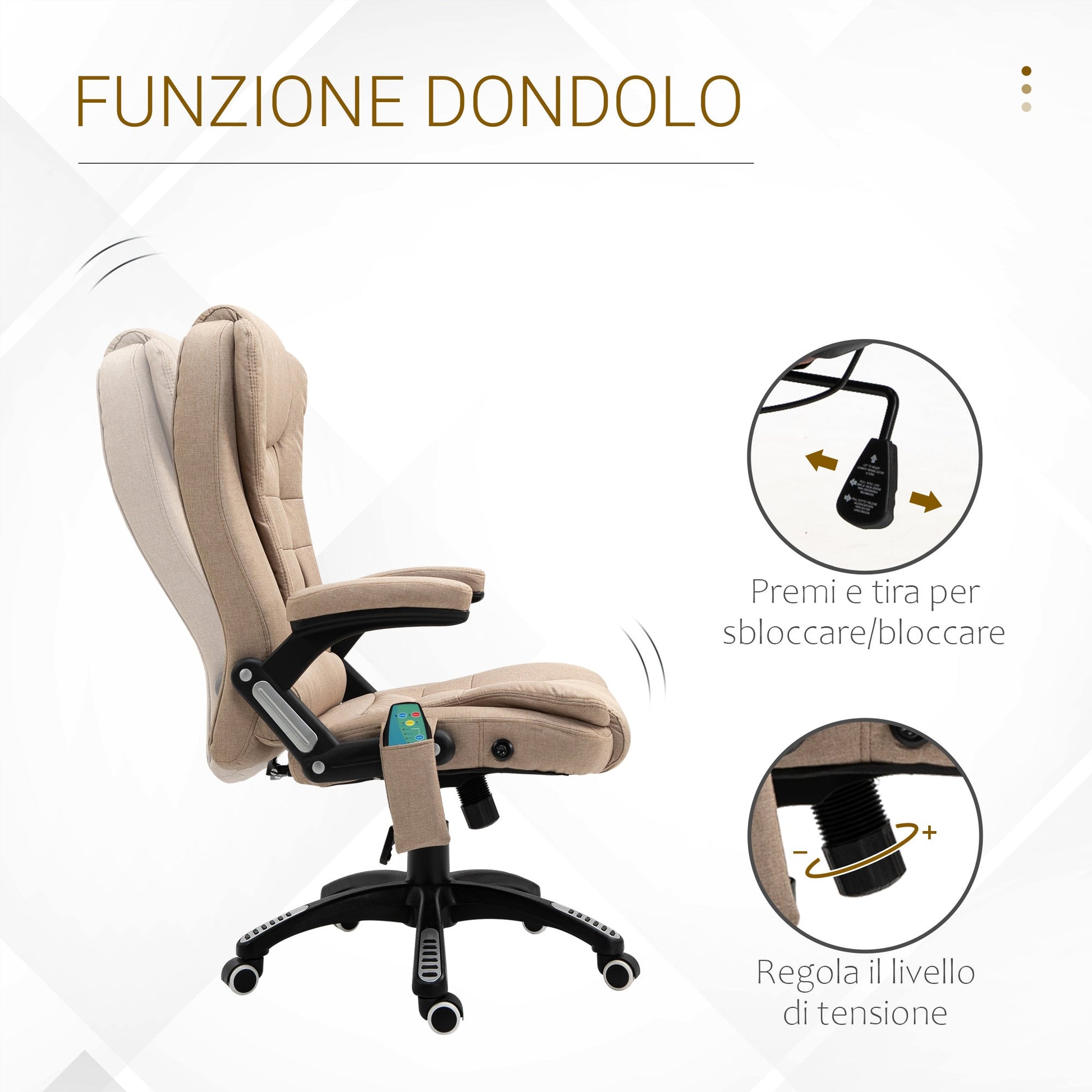 Vecture of office and house massage armchair with 6 massage points and heating function and height adjustable, beige - Borgè