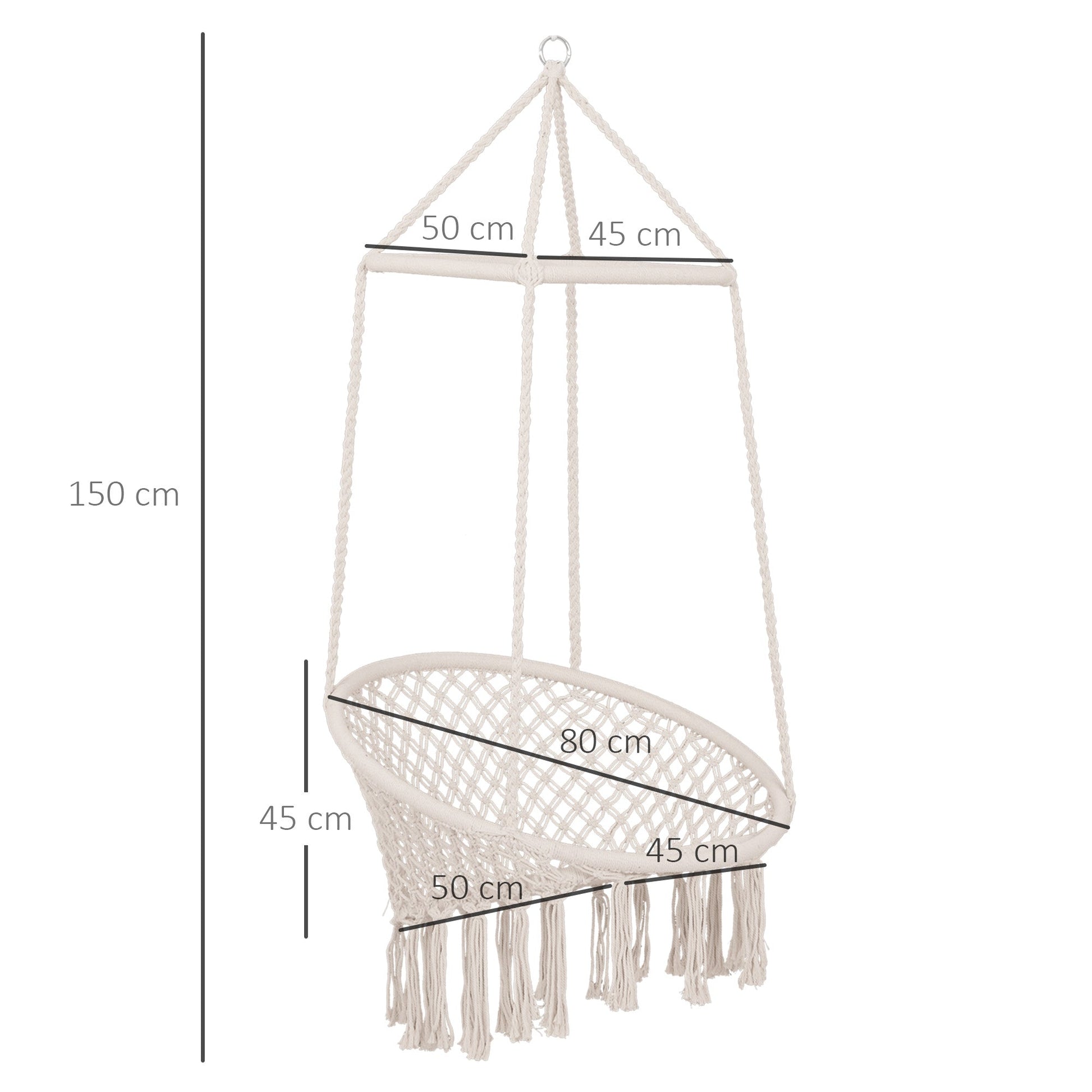 Outsunny Amaca chair suspended with wooden swing and cotton rope, beige, 80 x 140 cm - Borgè