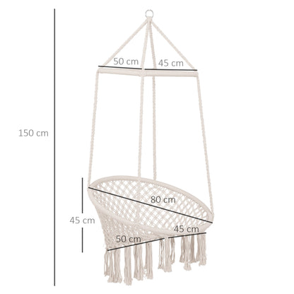 Outsunny Amaca chair suspended with wooden swing and cotton rope, beige, 80 x 140 cm - Borgè