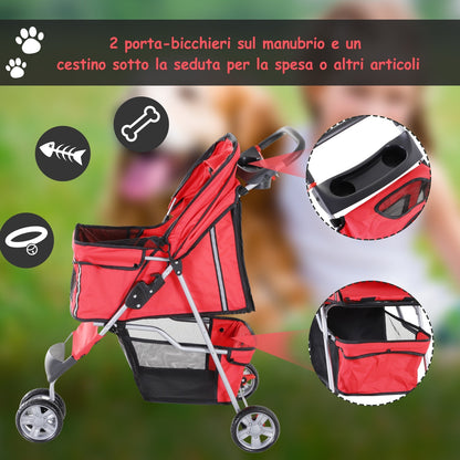 Pawhut Folding Dog Stroller Cart Pets Trolley Red Pram Trolley 75 x 45 x 97cm - Borgè