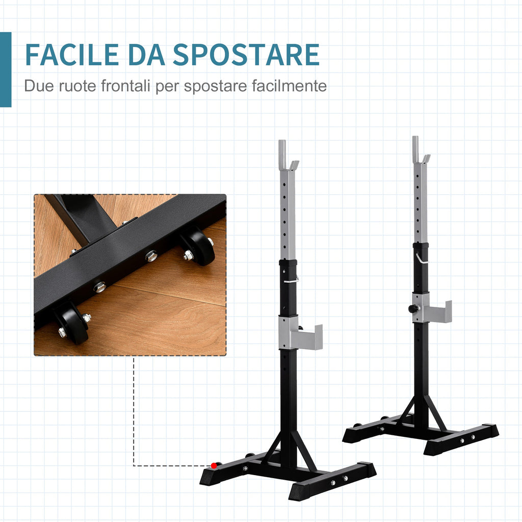 Set 2 Rack holder holder in steel, hooks with adjustable height, capacity 110kg, 55x57x105-170cm, black - Borge' Group Limited