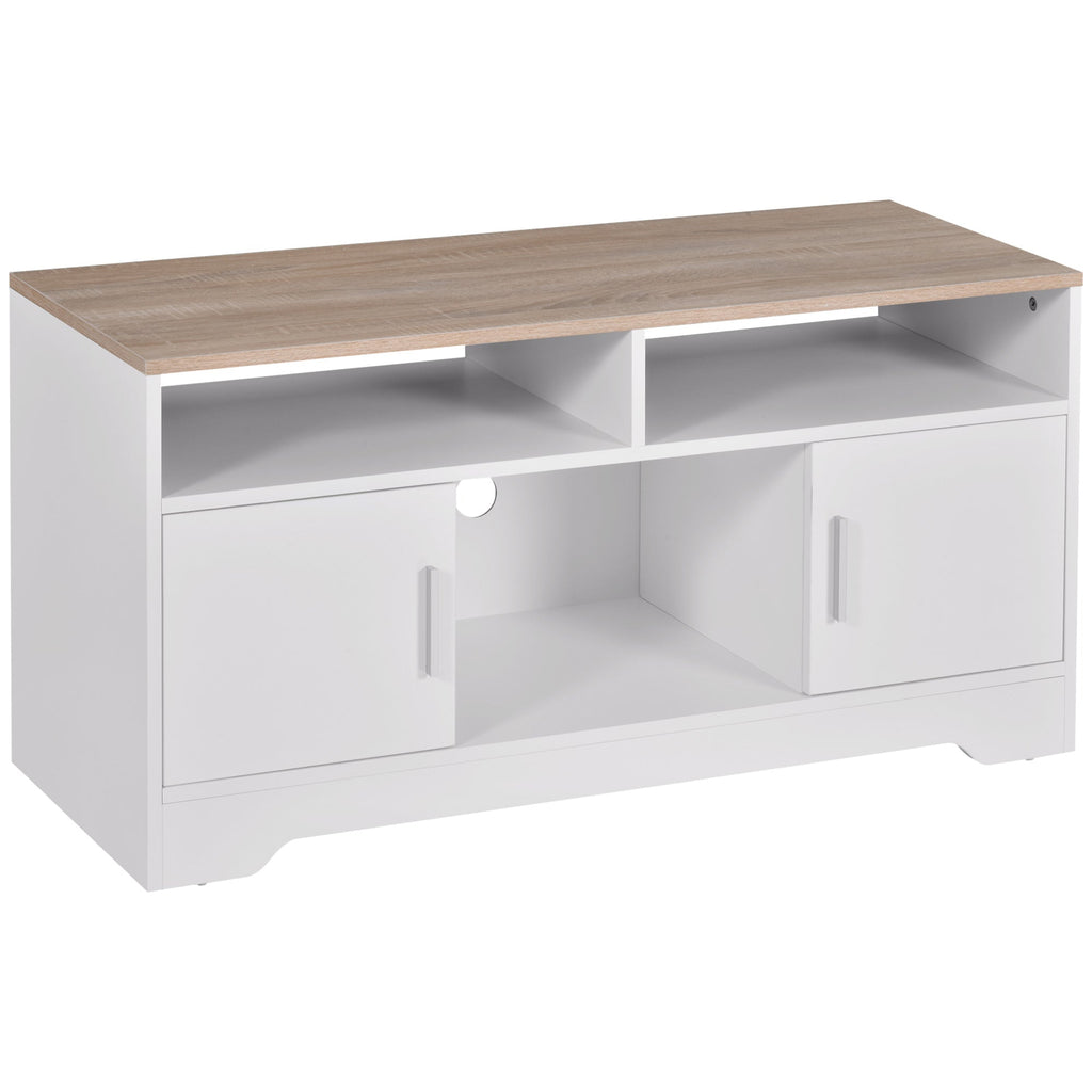 Mobile TV with 3 open compartments, 2 cabinets and support surface for TV up to 42 ", in chipboard, 105x40x52cm, white and wood - Borgè