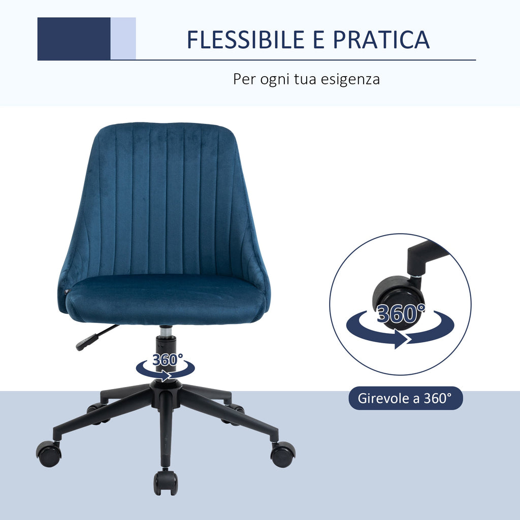 Vicetto swivel ergonomic office chair with adjustable height in velvet - blue - Borgè