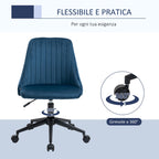 Vicetto swivel ergonomic office chair with adjustable height in velvet - blue - Borgè