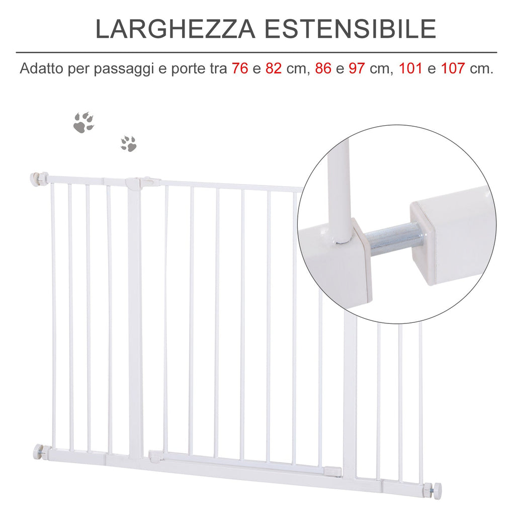 Extendable Safety Dog Gate 76-107cm Pressure Fit, Metal & Plastic, White - Borge' Group Limited