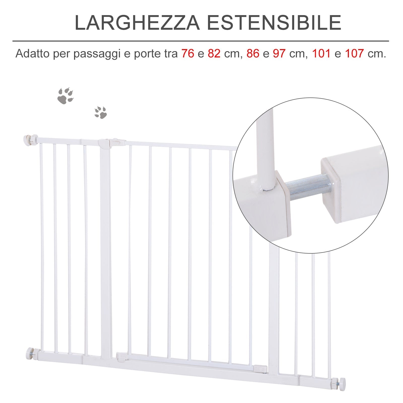 Extendable Safety Dog Gate 76-107cm Pressure Fit, Metal & Plastic, White - Borge' Group Limited