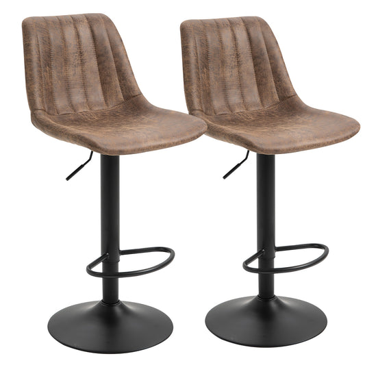 Set 2 industrial -style bar stools with adjustable height in brown -like - Borgè