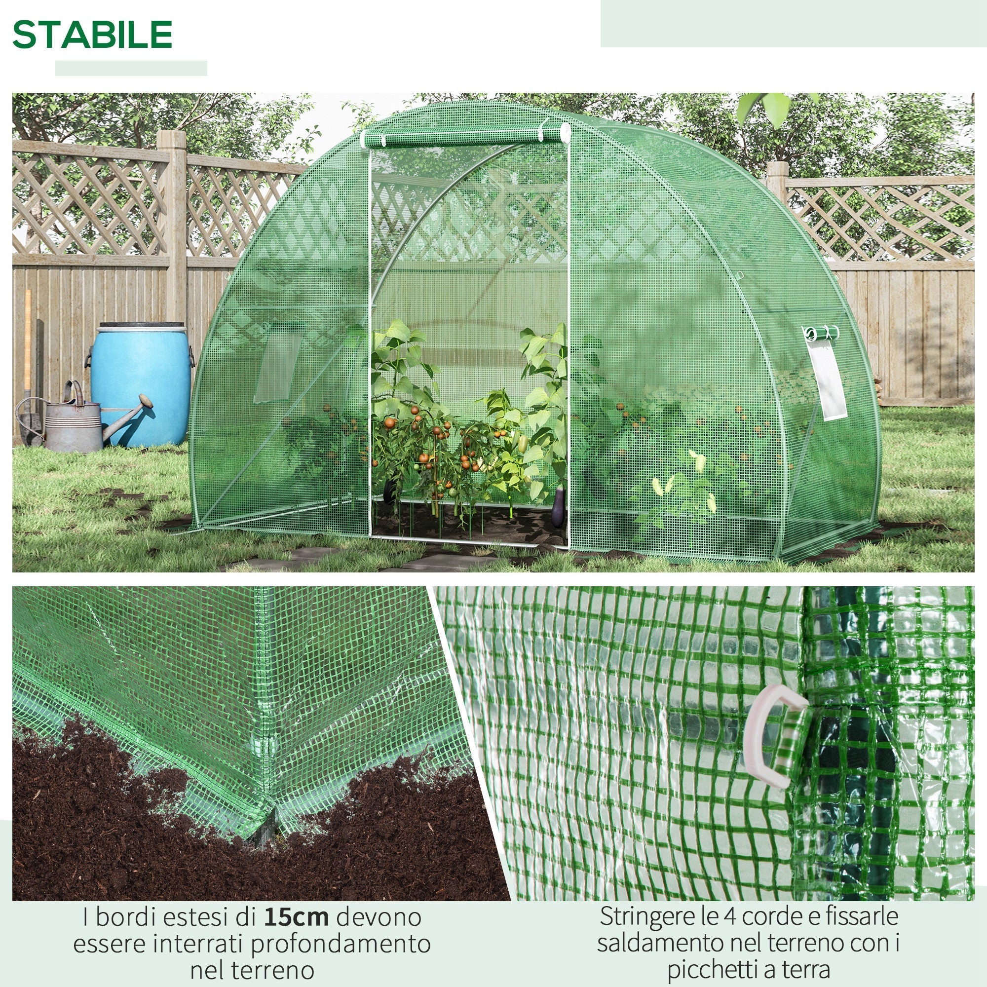 Tunnel Greenhouse with Roll-Up Door and Windows, PE Cover and Steel Structure, 1.5x3x2m, Green - Borge' Group Limited