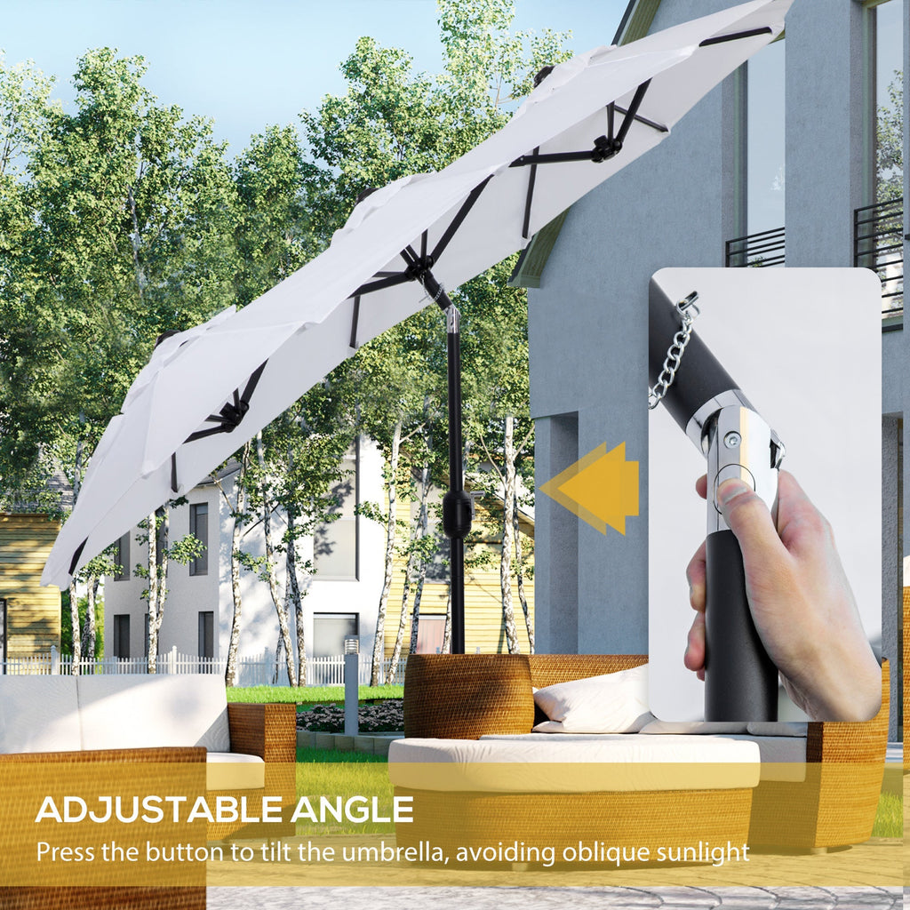 Double Tilting Garden Umbrella with Crank Opening, 295x152x222cm, White - Borge' Group Limited