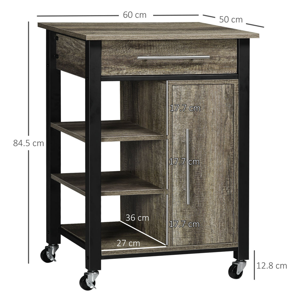 kitchen trolley spirits with wheels, chipped wood, 60x50x84.5cm, brown - Borgè